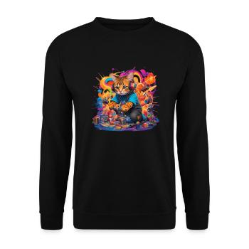 Chat coloré DJ - Sweat-shirt Unisexe - noir - Devant - Alina (178cm) & Michal (187cm)