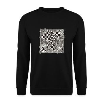 Abstraktion Echiquéenne n°1 - Unisex Pullover - Schwarz - Vorne - Alina (178cm) & Michal (187cm)