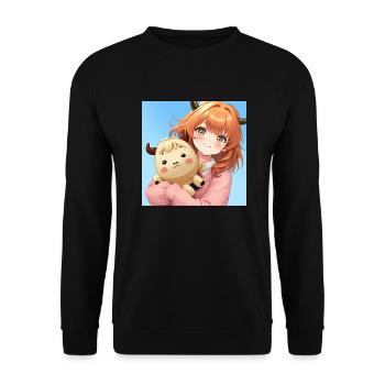 Schottisches Anime-Mädchen - Unisex Pullover - Schwarz - Vorne - Alina (178cm) & Michal (187cm)