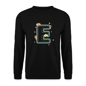 Buchstabe e Fahrzeug - personalisiertes Kindergeschenk - Unisex Pullover - Schwarz - Vorne - Alina (178cm) & Michal (187cm)