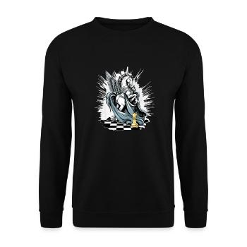 Der geflügelte Reiter Nr. 2 - Unisex Pullover - Schwarz - Vorne - Alina (178cm) & Michal (187cm)