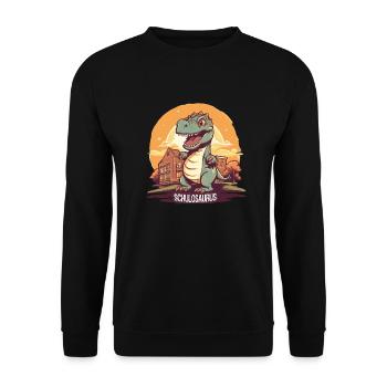 Schulosaurus Schüler Lehrer Outfit Einschulung - Unisex Pullover - Schwarz - Vorne - Alina (178cm) & Michal (187cm)