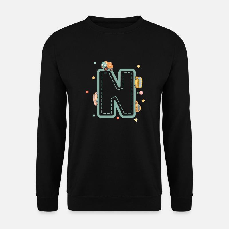 Buchstabe n Fahrzeug - personalisiertes Kindergeschenk - Unisex Pullover - Schwarz