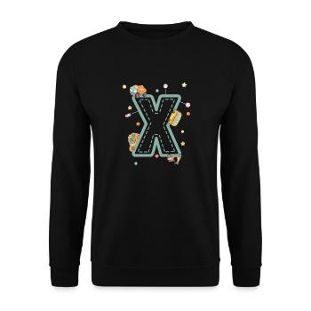 Buchstabe x Fahrzeug - personalisiertes Kindergeschenk - Unisex Pullover - Schwarz - Vorne - Alina (178cm) & Michal (187cm)