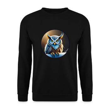Eule - Eule - Zeichnung Illustration Vogel - Unisex Pullover - Schwarz - Vorne - Alina (178cm) & Michal (187cm)