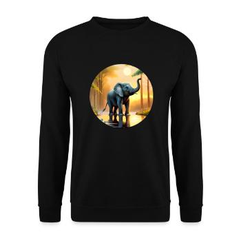 Elefant Illustration Zeichnung Geschenk Tier Natur - Unisex Pullover - Schwarz - Vorne - Alina (178cm) & Michal (187cm)