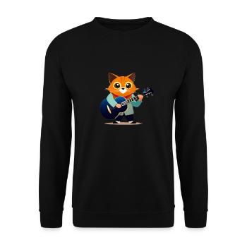 Katze macht Gitarre - Musik Tierkunst - Unisex Pullover - Schwarz - Vorne - Alina (178cm) & Michal (187cm)