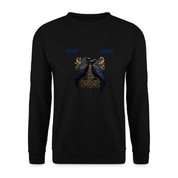 Hugin und Munin, die Raben Odins (mit Aufschrift) - Unisex Pullover - Schwarz - Vorne - Alina (178cm) & Michal (187cm)