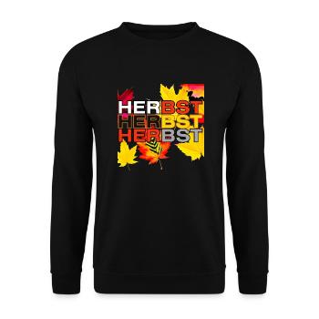 Herbstzauber Buntes Blattmuster - Unisex Pullover - Schwarz - Vorne - Alina (178cm) & Michal (187cm)