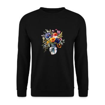 Blumen in einer Vase, bunter Blumenstrauß - Unisex Pullover - Schwarz - Vorne - Alina (178cm) & Michal (187cm)