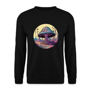 Psychedelisches Pilzbaumtal - Unisex Pullover - Schwarz - Vorne - Alina (178cm) & Michal (187cm)