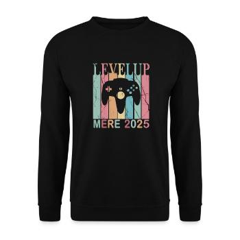 Homme Papa 2025 Futurs Parents Level Up Joueur - Sweat-shirt Unisexe - noir - Devant - Alina (178cm) & Michal (187cm)