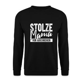 Stolze Mama von Arschgeigen - Unisex Pullover - Schwarz - Vorne - Alina (178cm) & Michal (187cm)
