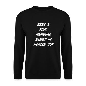 T-Shirt "Ebbe & Flut Hamburg bleibt im Herzen gut" - Unisex Pullover - Schwarz - Vorne - Alina (178cm) & Michal (187cm)