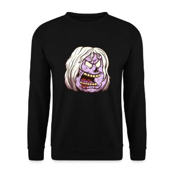Weiblicher Zombiekopf - Unisex Pullover - Schwarz - Vorne - Alina (178cm) & Michal (187cm)