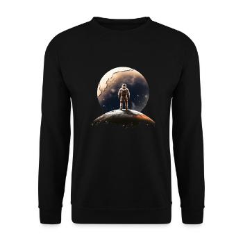 Grandioses Universum: Kontemplativer Astronaut - Unisex Pullover - Schwarz - Vorne - Alina (178cm) & Michal (187cm)