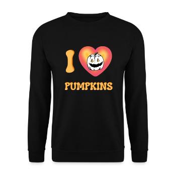 Ich liebe Kürbisse Halloween Spooky Horror Face - Unisex Pullover - Schwarz - Vorne - Alina (178cm) & Michal (187cm)