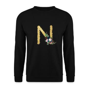 Buchstabe n gold floral - Unisex Pullover - Schwarz - Vorne - Alina (178cm) & Michal (187cm)