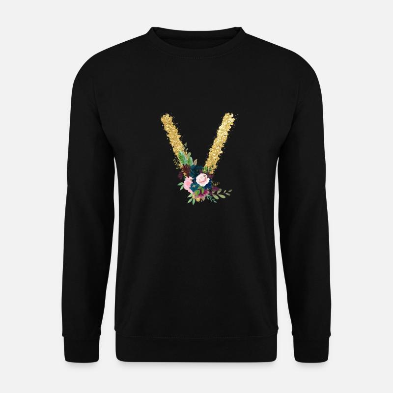 Buchstabe v gold floral - Unisex Pullover - Schwarz