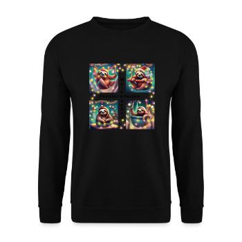 Weihnachts - Faultier, Ugly-Christmas - Unisex Pullover - Schwarz - Vorne - Alina (178cm) & Michal (187cm)