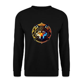 goldener Wolf - Unisex Pullover - Schwarz - Vorne - Alina (178cm) & Michal (187cm)