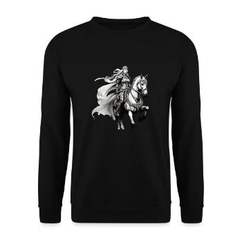 Stolze Walküre Brunhilde reitet auf einem Pferd - Unisex Pullover - Schwarz - Vorne - Alina (178cm) & Michal (187cm)