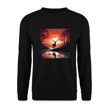Hirsch im Wald - Unisex Pullover - Schwarz - Vorne - Alina (178cm) & Michal (187cm)