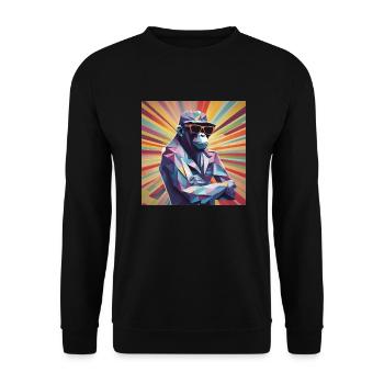 Cooler Affe im faltigen Gewand II - Unisex Pullover - Schwarz - Vorne - Alina (178cm) & Michal (187cm)