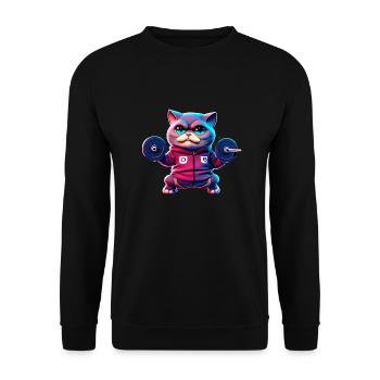 niedlich lustig katze illustration heben gewicht training - Unisex Pullover - Schwarz - Vorne - Alina (178cm) & Michal (187cm)