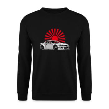 S15 Silvia Sonne Drift Legende JDM 90 Hieroglyphen - Unisex Pullover - Schwarz - Vorne - Alina (178cm) & Michal (187cm)