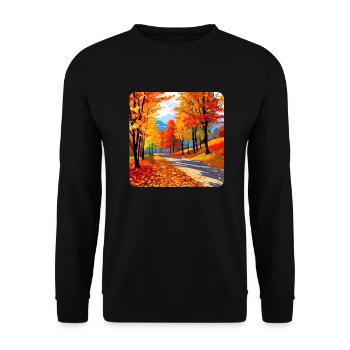 Bunte Herbstlandschaft - Unisex Pullover - Schwarz - Vorne - Alina (178cm) & Michal (187cm)
