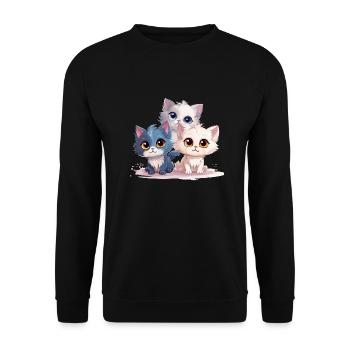 3 Kleine niedliche Katzen mit großen Augen - Unisex Pullover - Schwarz - Vorne - Alina (178cm) & Michal (187cm)
