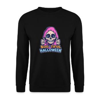Happy skull with pink hoodie - Unisex Sweatshirt - black - Front - Alina (178cm) & Michal (187cm)