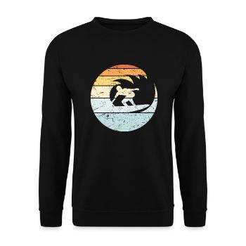 Surfer Surfbrett Runde Welle Vintage Surfen Strand - Unisex Pullover - Schwarz - Vorne - Alina (178cm) & Michal (187cm)