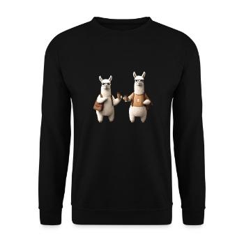 Lama Pärchen Cool Geschenk Gift Familie Kaffee - Unisex Pullover - Schwarz - Vorne - Alina (178cm) & Michal (187cm)