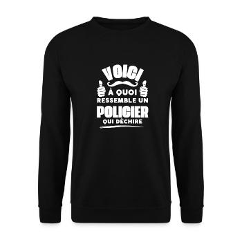 Cadeau Humour -Policier qui déchire - Sweat-shirt Unisexe - noir - Devant - Alina (178cm) & Michal (187cm)