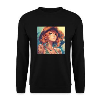 ANIME Girl with hat, Summer - Unisex Sweatshirt - black - Front - Alina (178cm) & Michal (187cm)