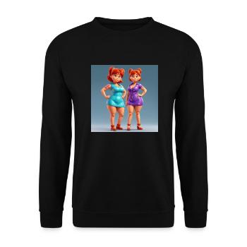 3D Animation Style Girls - Unisex Sweatshirt - black - Front - Alina (178cm) & Michal (187cm)
