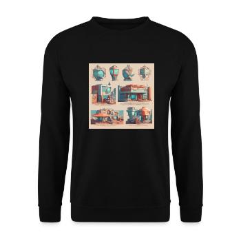 retro-futurismus,1950s, Lowpoly,artwork,scetch - Unisex Pullover - Schwarz - Vorne - Alina (178cm) & Michal (187cm)