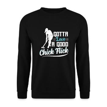 Gotta Love A Good Chick Flick Field Hockey Player - Unisex Pullover - Schwarz - Vorne - Alina (178cm) & Michal (187cm)