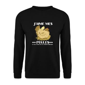 J'aime mes poules cadeau drôles fermier fermière - Sweat-shirt Unisexe - noir - Devant - Alina (178cm) & Michal (187cm)
