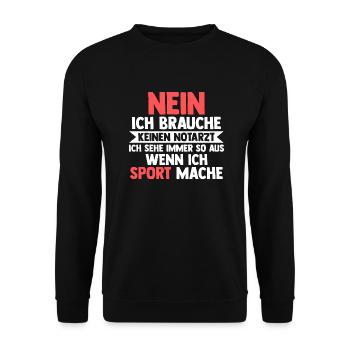 Sportmuffel Morgenmuffel Lustige Sprüche - Unisex Pullover - Schwarz - Vorne - Alina (178cm) & Michal (187cm)