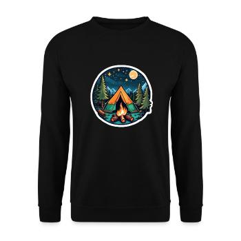 Camping, Zelt und Lagerfeuer - Unisex Pullover - Schwarz - Vorne - Alina (178cm) & Michal (187cm)