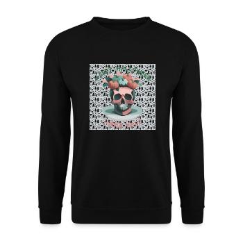 Happy Halloween Totenkopf + Kürbis | Horror Night - Unisex Pullover - Schwarz - Vorne - Alina (178cm) & Michal (187cm)