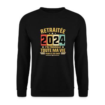 Retraitée 2024 / tee shirt Retraitée 2024 cadeau - Sweat-shirt Unisexe - noir - Devant - Alina (178cm) & Michal (187cm)