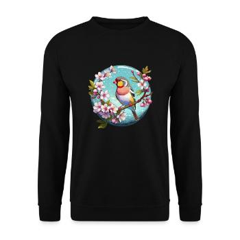 Pinson zébré sur une branche de cerisier en fleurs - Sweat-shirt Unisexe - noir - Devant - Alina (178cm) & Michal (187cm)