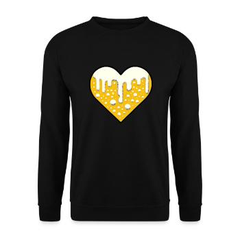 Bier-Liebe | Herz aus Bier - Unisex Pullover - Schwarz - Vorne - Alina (178cm) & Michal (187cm)