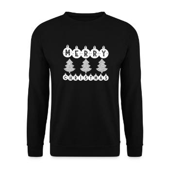 Weihnachtsdekoration mit Kugeln und Bäumen - Unisex Pullover - Schwarz - Vorne - Alina (178cm) & Michal (187cm)
