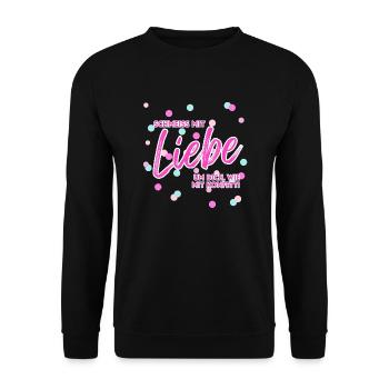 Schmeiss mit Liebe um Dich, wie mit Konfetti pink - Unisex Pullover - Schwarz - Vorne - Alina (178cm) & Michal (187cm)