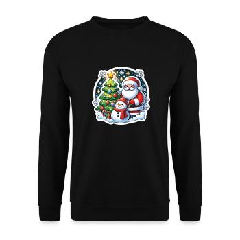 Weihnachtsmann und Sternenbaum | Festliche Weihnachtsdekoration - Unisex Pullover - Schwarz - Vorne - Alina (178cm) & Michal (187cm)